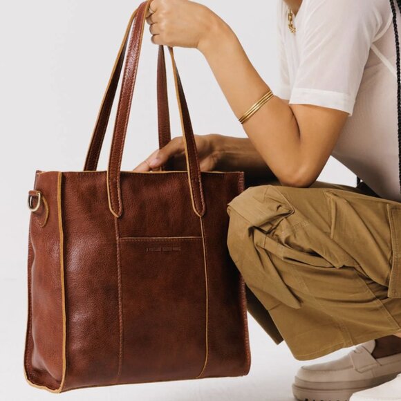 EUC! Portland Leather Goods Large Lola Zipper Tote - Nutmeg - Picture 1 of 11